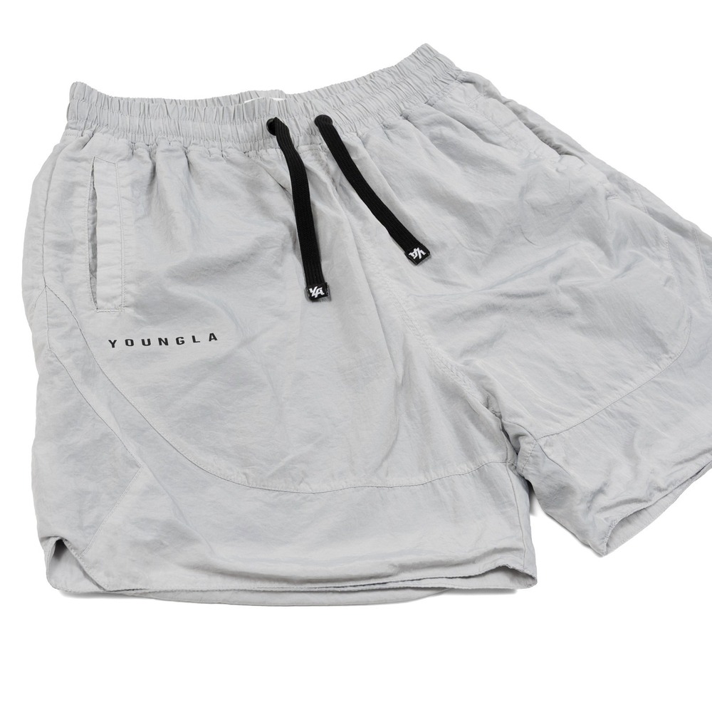 YOUNGLA Men's Medium Athletic Gym Shorts Gray Mesh Lined Drawstring Pockets